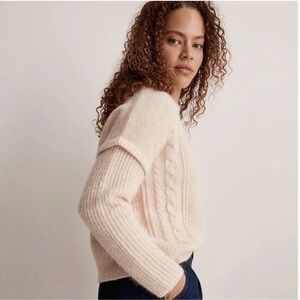 Madewell Cable Havener Pullover Crewneck Sweater in Heather Powder